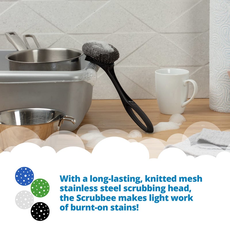 Dishmatic Scrubbee Washing-Up Stainless Steel Scourer for BBQ, Grill, Oven â€“ Kitchen Washing-Up Handle with Easy-Grip Handle - Image 4